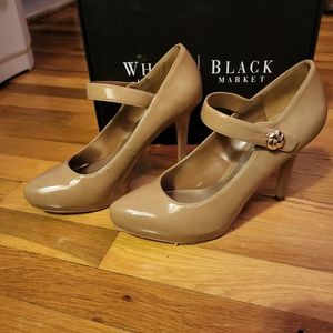 White House Black Market Latte pumps with gold clasp